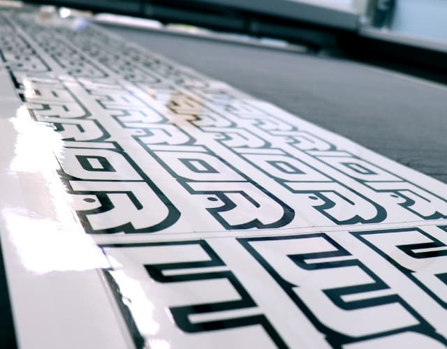 Printed decals on a production sheet