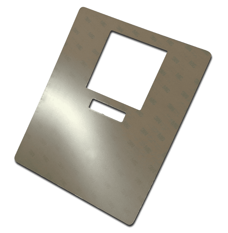 Die-cut metal component with rectangular cutouts
